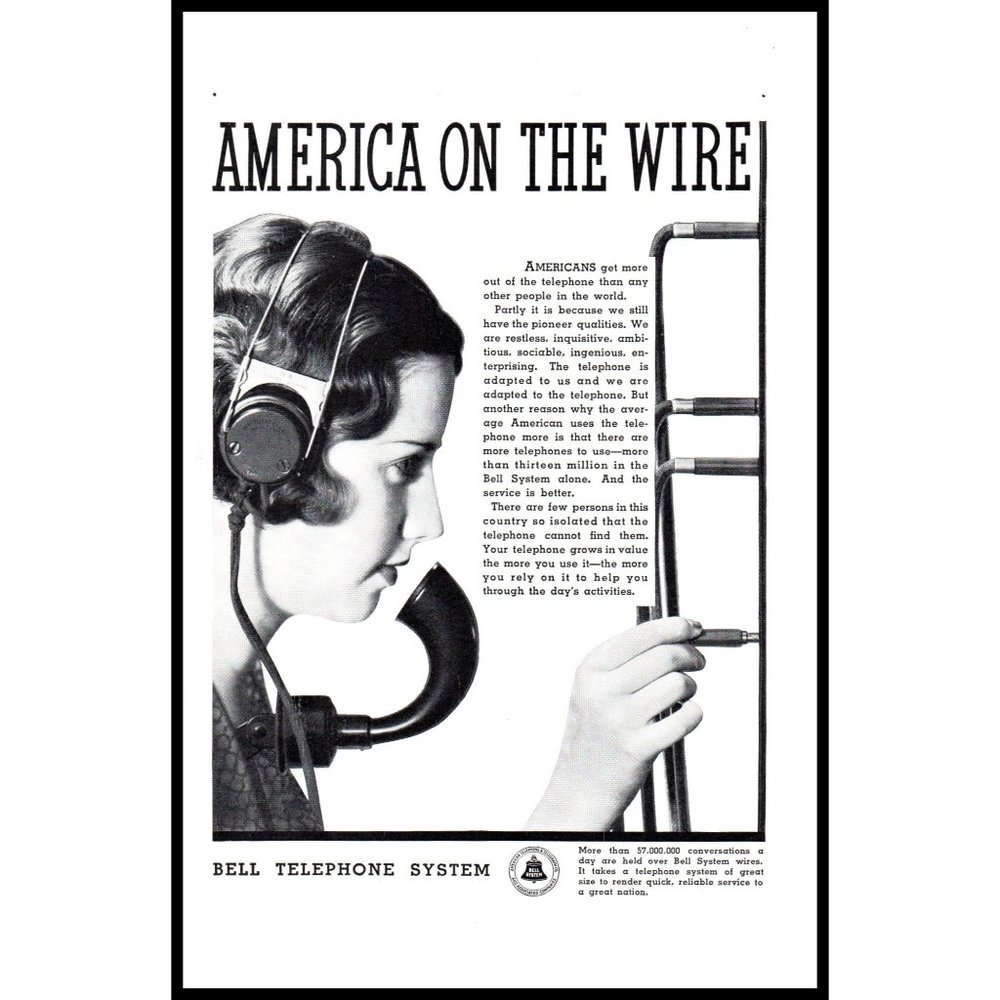 1934 Bell Telephone System Vintage Print Ad Woman Operator Switchboard Wall Art